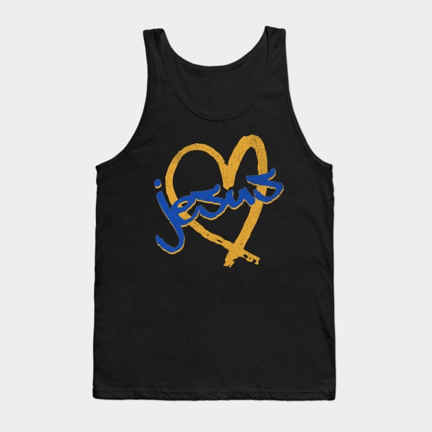 I Love Jesus Vintage 80's & 90's Blue and Gold Tank Top by Family journey with God